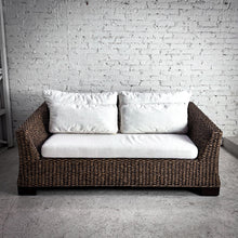 Load image into Gallery viewer, 2000&#39;s Vannor Linen Rattan Loveseat
