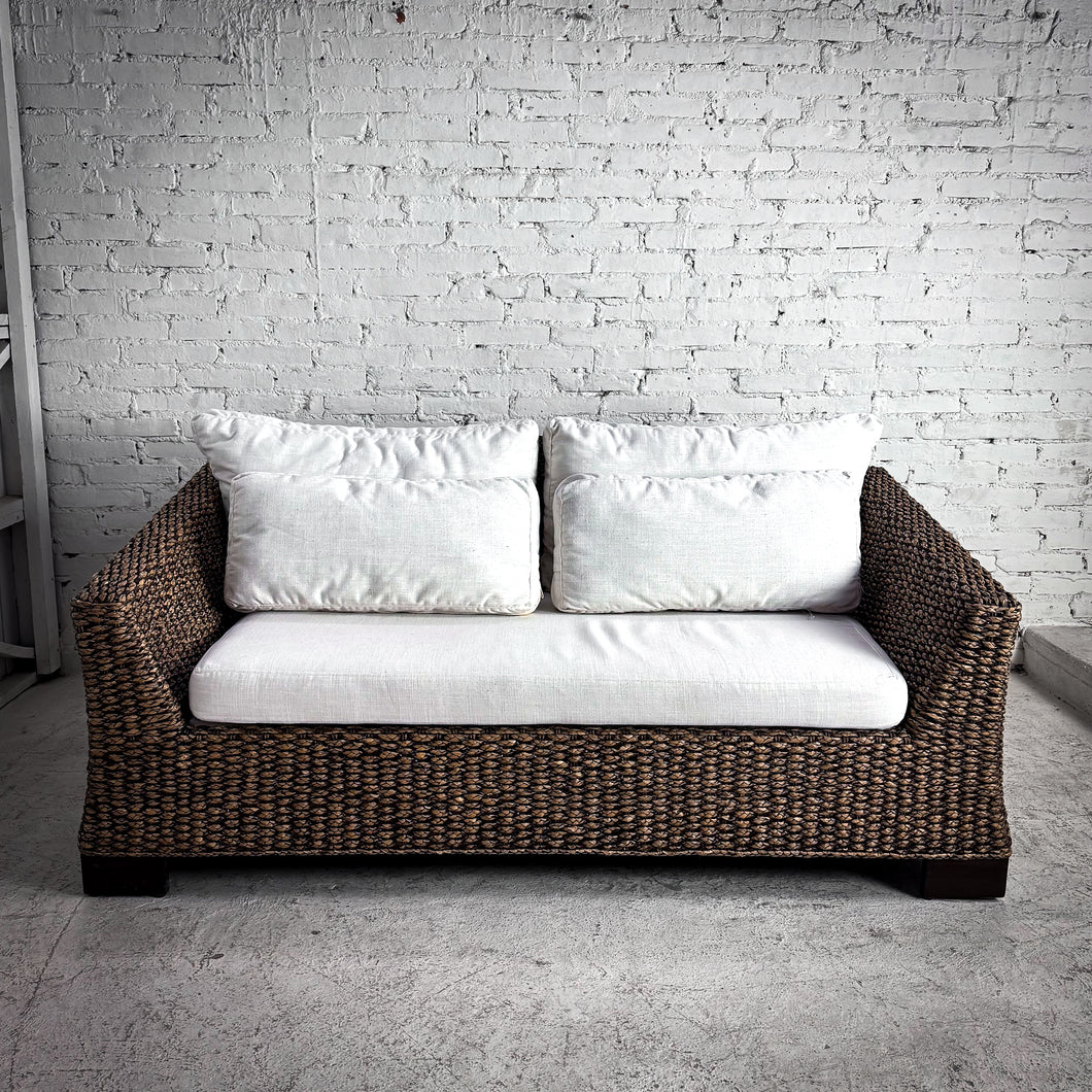 2000's Vannor Linen Rattan Loveseat
