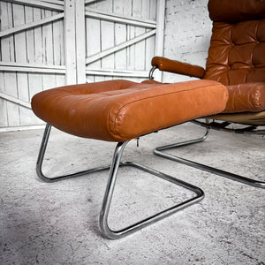 Mid-Century Modern Leather Button-Tufted Chrome Lounge Chair