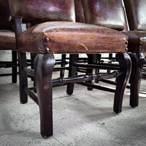 Set of 8 Rustic Painted Leather Dining Chair