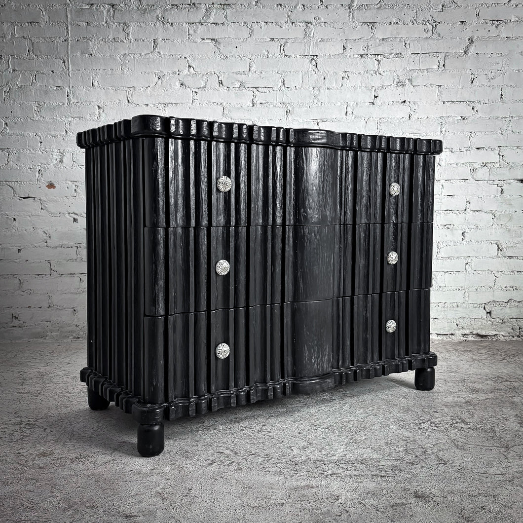 Eclectic Black Wood Dresser Chest of Drawers