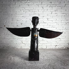 Load image into Gallery viewer, Folk Art Hand Carved Stained Wood Candleholder
