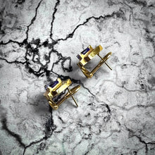 Load image into Gallery viewer, Pair Vintage Postmodern 14K Gold Tanzanite and Diamond Earring
