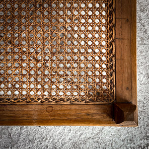 Mid 20th Century Small Asian Cane Carved Teak Bench