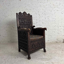 Load image into Gallery viewer, Gothic Revival Carved Wood Throne Armchair
