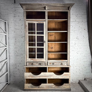 Vintage Monumental Gustavian Distressed Wood Display Cabinet
