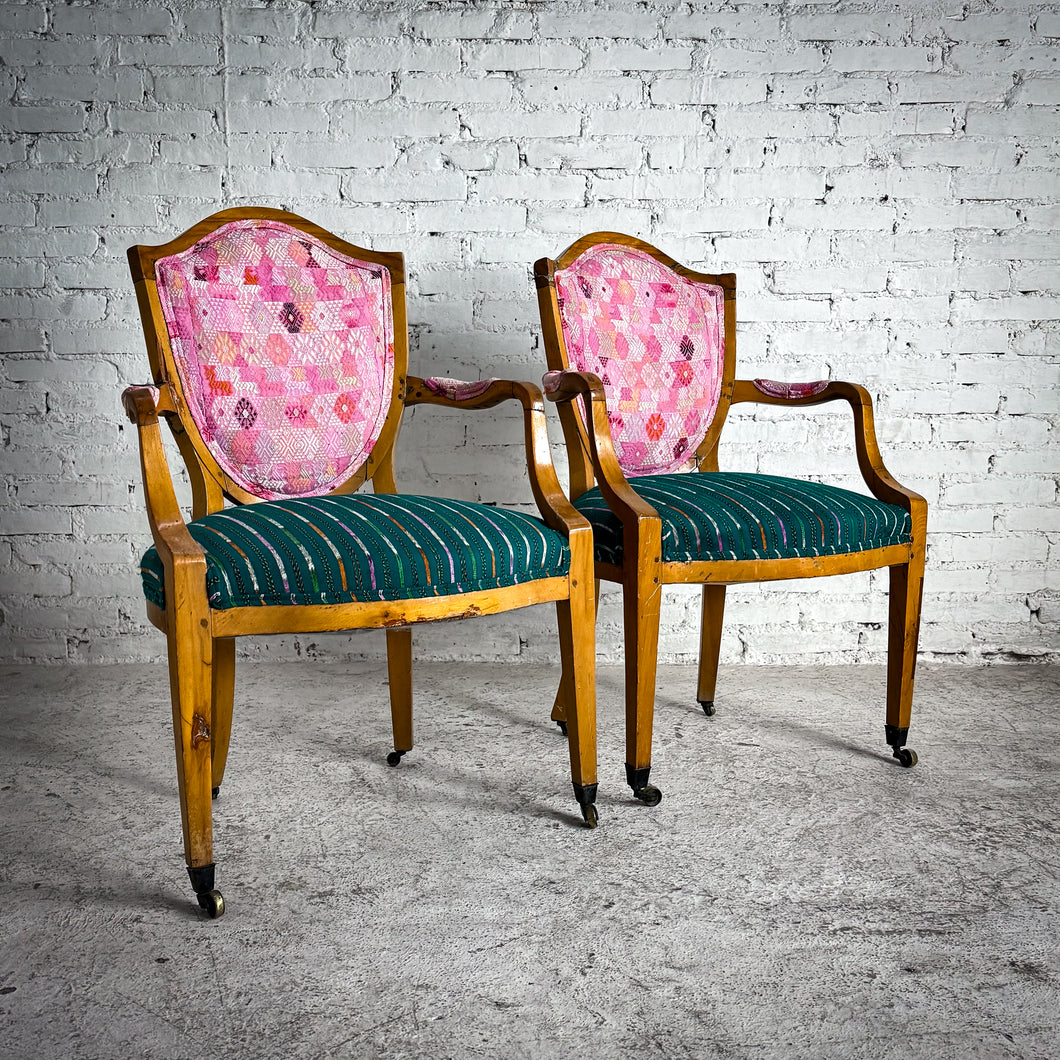 Set of 2 Vintage Louis XVI Upholstered Beech Wood Armchair