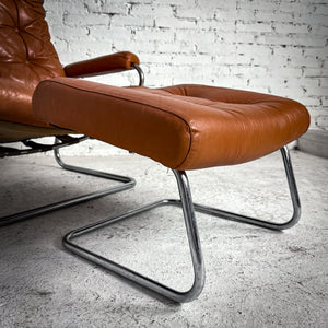 Mid-Century Modern Leather Button-Tufted Chrome Lounge Chair