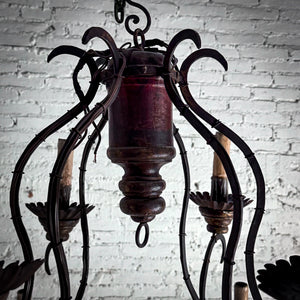 Spanish Colonial Iron & Wood Chandelier