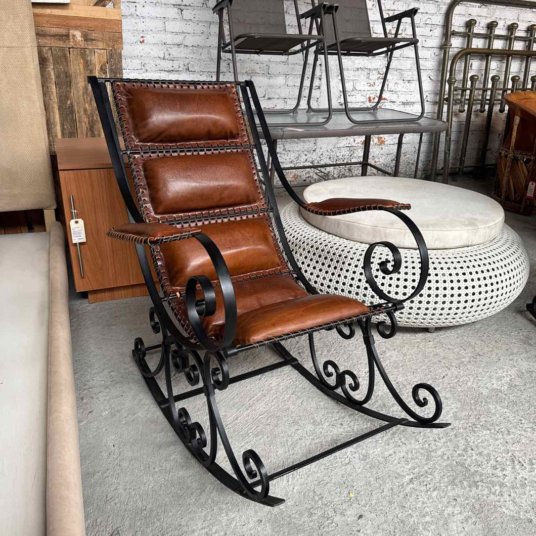 Mexican Rocking Leather & Iron Accent Chair