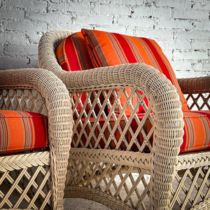 Pair Coastal Ivory Wicker Armchair