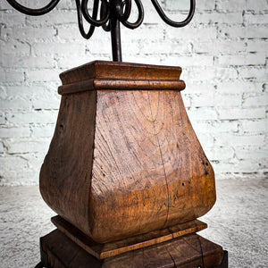 Eclectic Wrought Iron Stained Wood Candelabra Candleholder