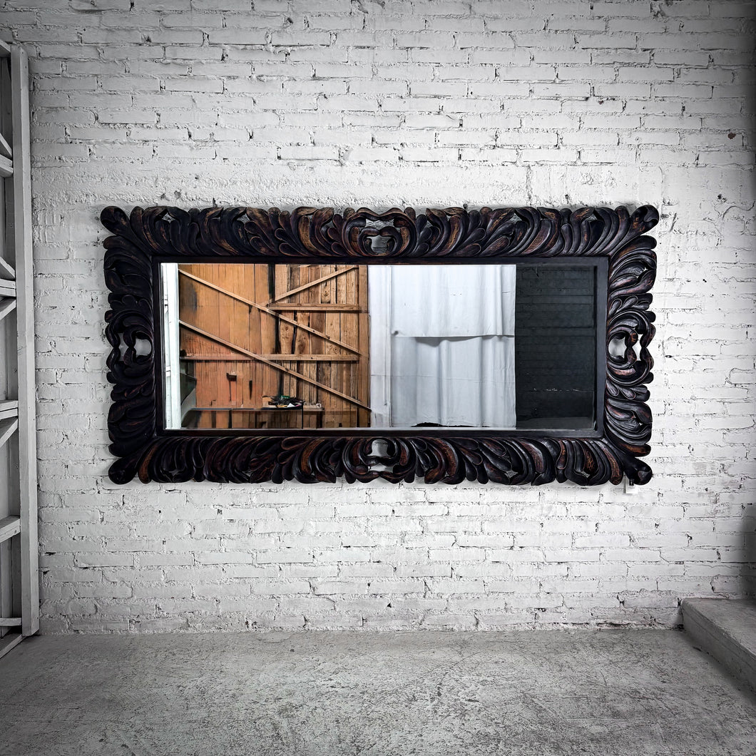 Baroque Hand Carved Dark Gold Cedar Full Length Mirror