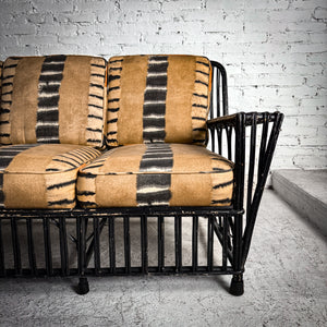 Mid Century Boho Chic Lacquered Rattan Sofa