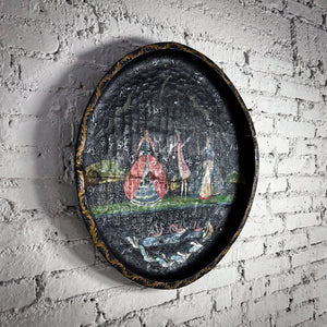 19th C. Tole Painted Wood Tray Wall Decor