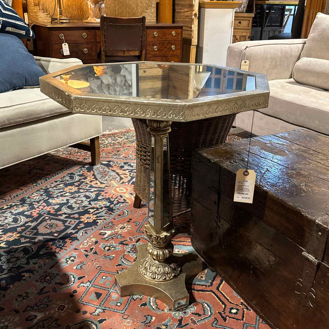 Neoclassical Mirrored Pedestal End Table