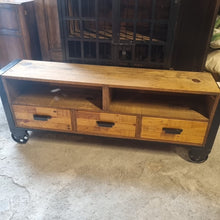Load image into Gallery viewer, Industrial 3-Drawer Trolley Media Console

