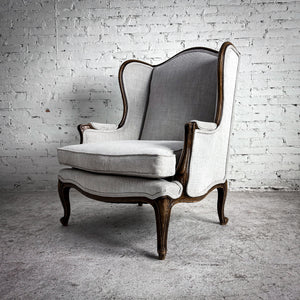 Louis XV Style Upholstered Wood Wingback Chair