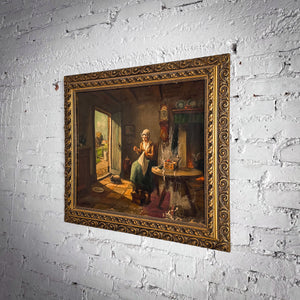 Late 19th C. Anton Muller Genre Realism Oil Canvas Painting