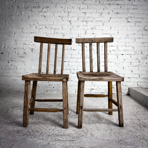 Set of 2 Antique Campesino Patina Wood Accent Chair