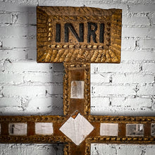 Load image into Gallery viewer, Vintage Monumental Religious Mirrored Hardwood Cross Architectural Element
