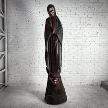 Load image into Gallery viewer, 18th Century Tall Mexican Polychrome Wood Virgin Guadalupe Decorative Statue
