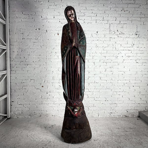 18th Century Tall Mexican Polychrome Wood Virgin Guadalupe Decorative Statue