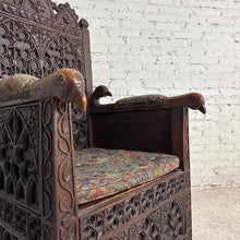 Load image into Gallery viewer, Gothic Revival Carved Wood Throne Armchair
