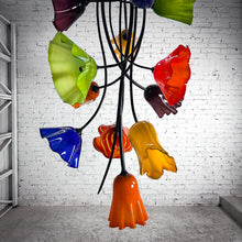 Load image into Gallery viewer, Eclectic Multi-Color Glass Flower &amp; Iron Pendant Chandelier

