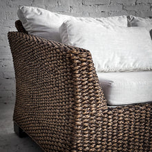 Load image into Gallery viewer, 2000&#39;s Vannor Linen Rattan Loveseat
