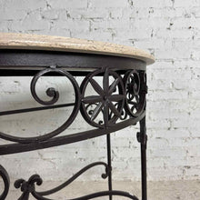 Load image into Gallery viewer, Spanish Revival Travertine and Iron Demilune Console Table
