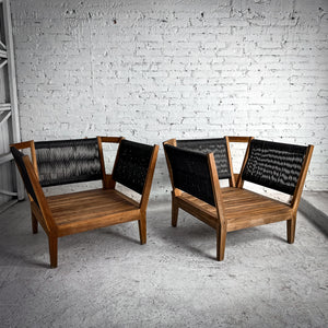 Set of 2 Contemporary Teak & All Weather Rattan Garden Chair