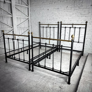 Set of 2 Regency Black Iron & Brass Twin Bed
