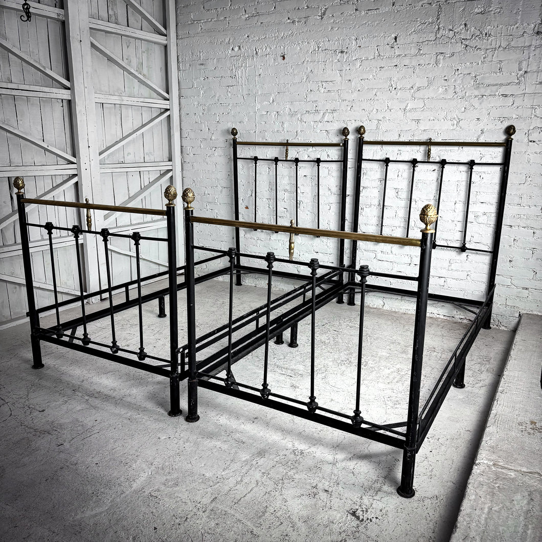 Set of 2 Regency Black Iron & Brass Twin Bed