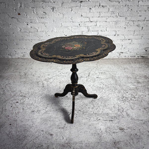 Victorian Lacquered Toleware Wood Side Table