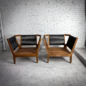 Set of 2 Contemporary Teak & All Weather Rattan Garden Chair