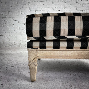 Late 20th C. Sam Moore Transitional Fabric Distressed Wood Ottoman