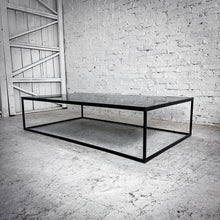 Load image into Gallery viewer, Industrial Black Glass &amp; Metal Cocktail Table
