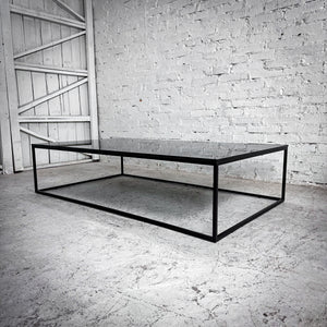 Industrial Black Glass & Metal Cocktail Table