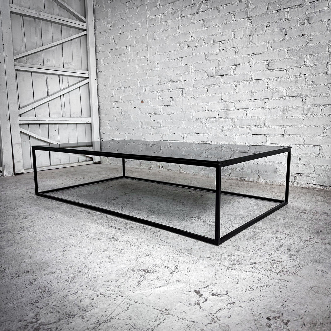 Industrial Black Glass & Metal Cocktail Table