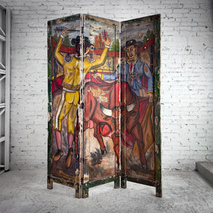 3 Panel Mexican Folk Weathered Mesquite Room Divider Screen