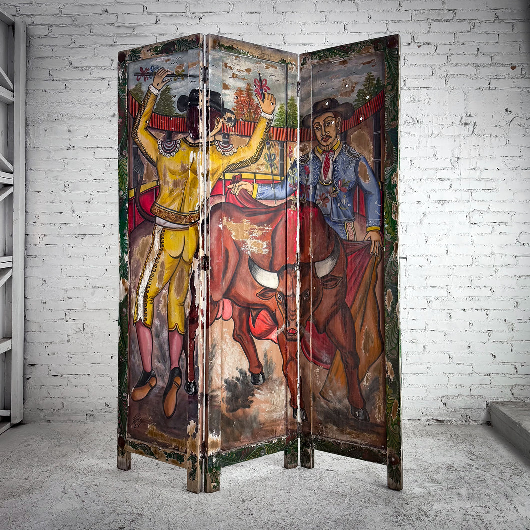 3 Panel Mexican Folk Weathered Mesquite Room Divider Screen