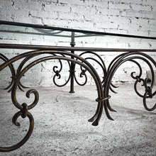 Load image into Gallery viewer, French Neoclassical Style Glass &amp; Iron Cocktail Table

