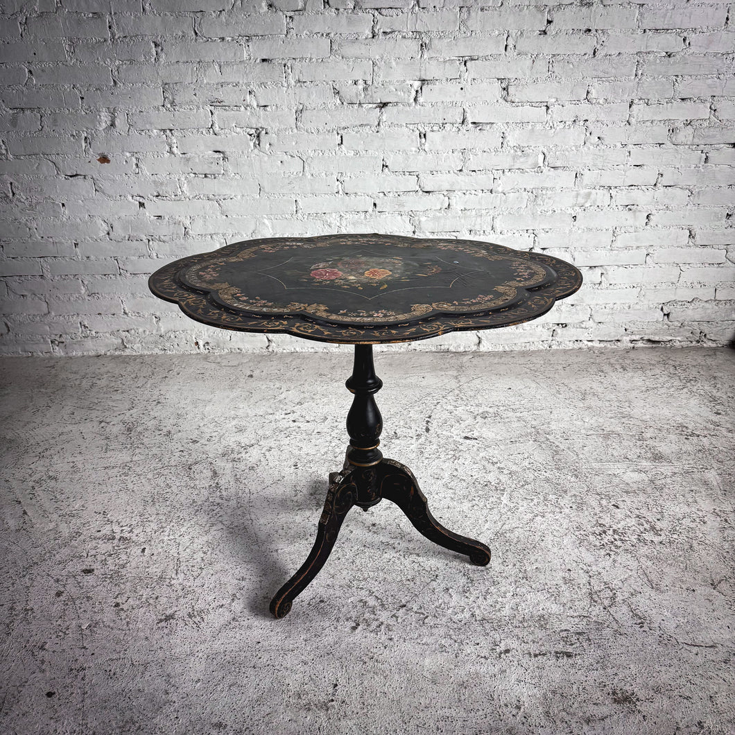 Victorian Lacquered Toleware Wood Side Table