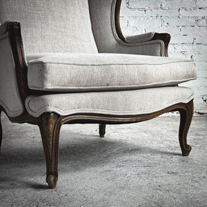 Louis XV Style Upholstered Wood Wingback Chair