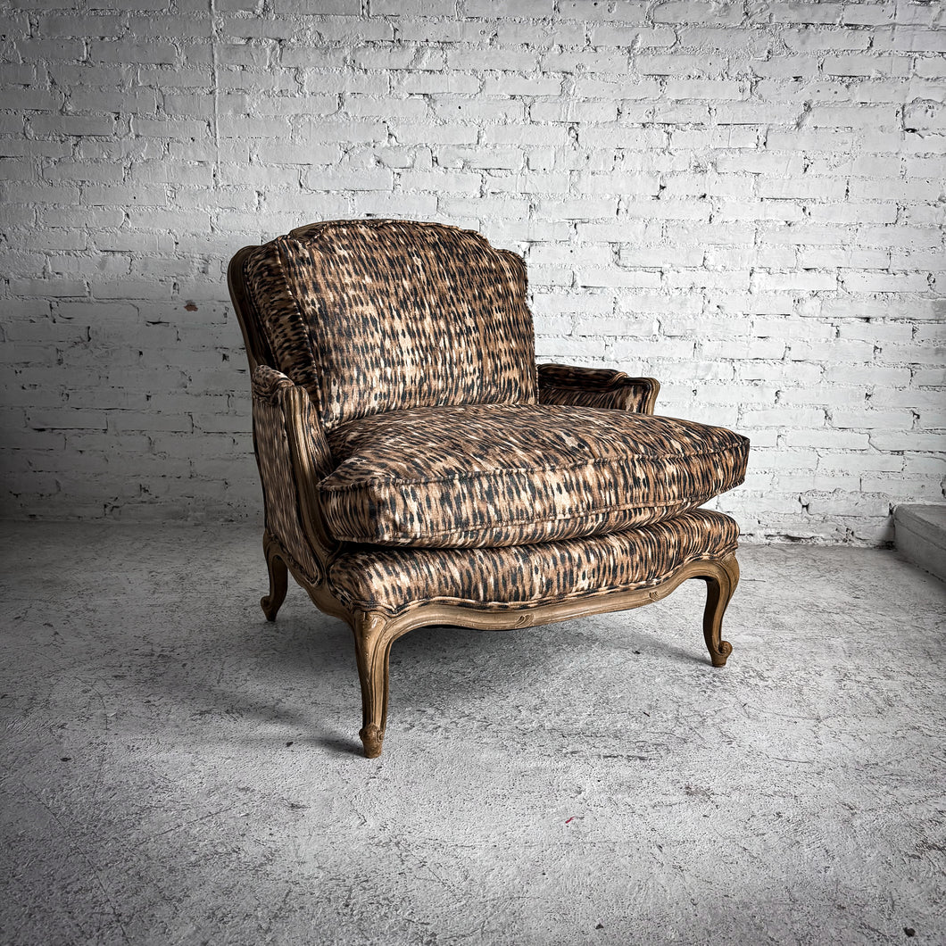 Late 20th C. Oversized Louis XV Style Leopard Print Lounge Chair