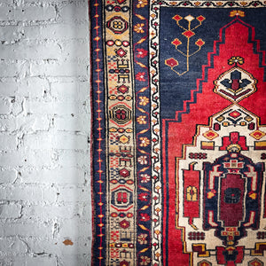 Mid Century Qashqai Small Area Oriental Knotted Rug