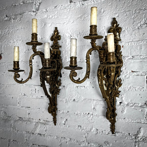 Set of 2 French Empire Brass Flush Mount Sconce