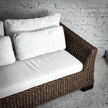 Load image into Gallery viewer, 2000&#39;s Vannor Linen Rattan Loveseat
