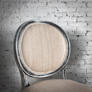 Set of 2 Louis XVI Linen Silver Leaf Seashell Accent Chair